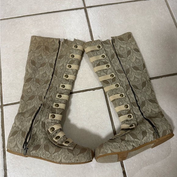 Joyfolie Tan Lace-Up Kids Boots - Picture 2 of 4